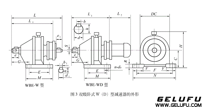 WBE、WBED型立式双级微型摆线针轮减速机外型及安装尺寸