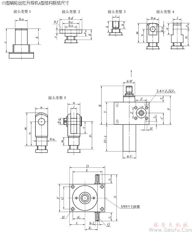 CS方型蜗轮丝杠升降机A型结构联结尺寸