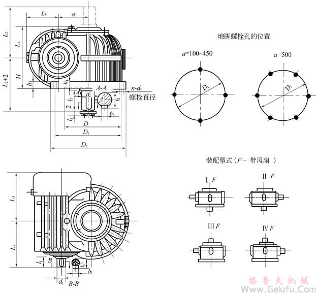 CWS125、CWS160、CWS200、CWS250、CWS280、CWS315、CWS355、CWS400、CWS450、CWS500型减速机外形和安装尺寸GB9147—88