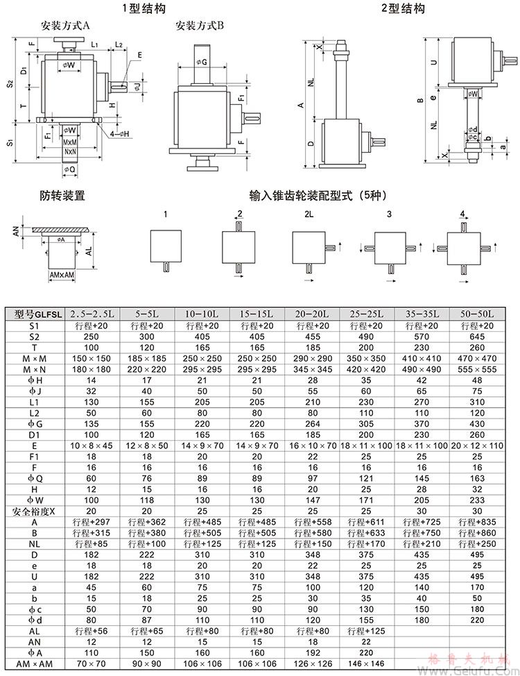 伞齿轮丝杆升降机安装尺寸图