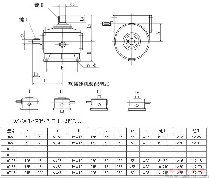 WC系列圆柱蜗杆减速机安装尺寸