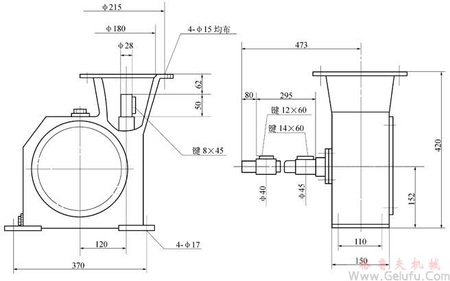 WCJ120型蜗轮蜗杆减速机外形及安装尺寸