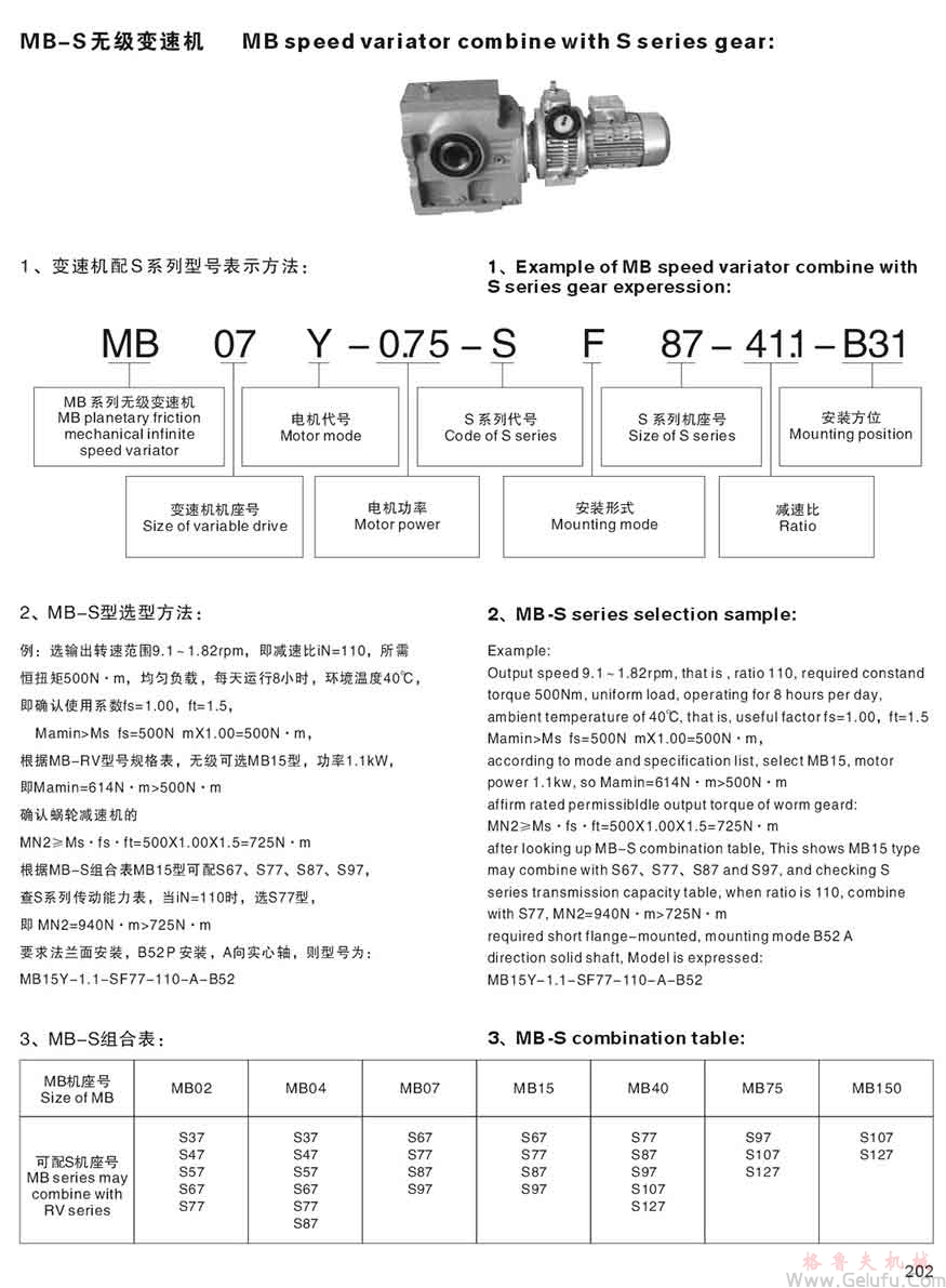 MB无级变速机与S减速机组合