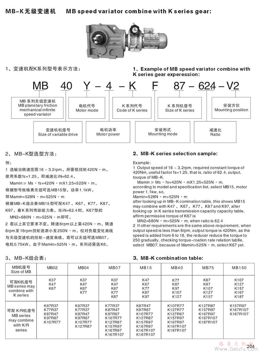 MB无级变速机与K减速机组合